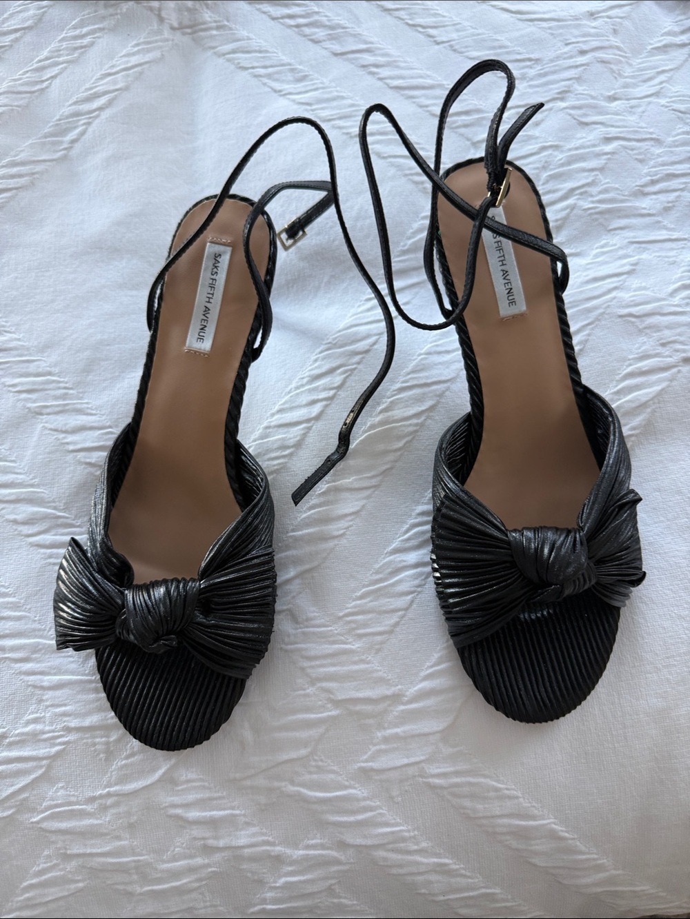 Saks Fifth Avenue Black Knotted Strap Sandals with Ankle Ties